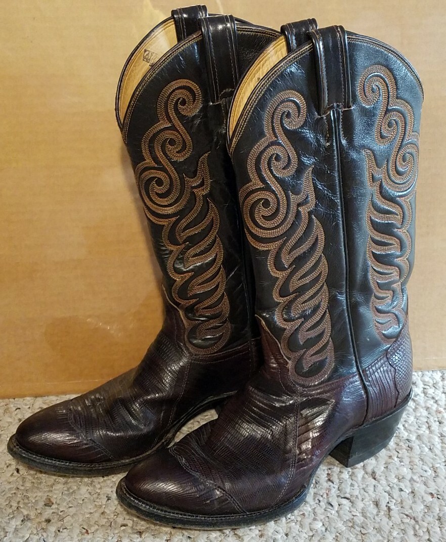 Vintage Tony Lama Black Label Boots Brown Lizard 6 Row stitch
