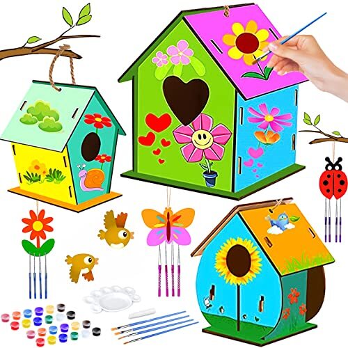 Frasheng 3 Pezzi Casetta Uccelli in Legno Kit,Birdhouse Kit for Kids,Kit (T4v)