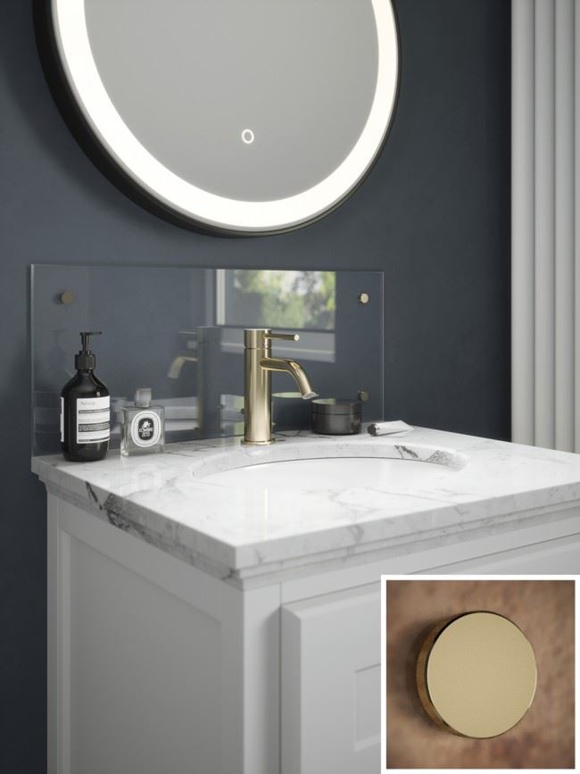 Splashback Clear Protective Glass with Brass Caps 60 x 25cm - 0.4cm Thick - Image 2