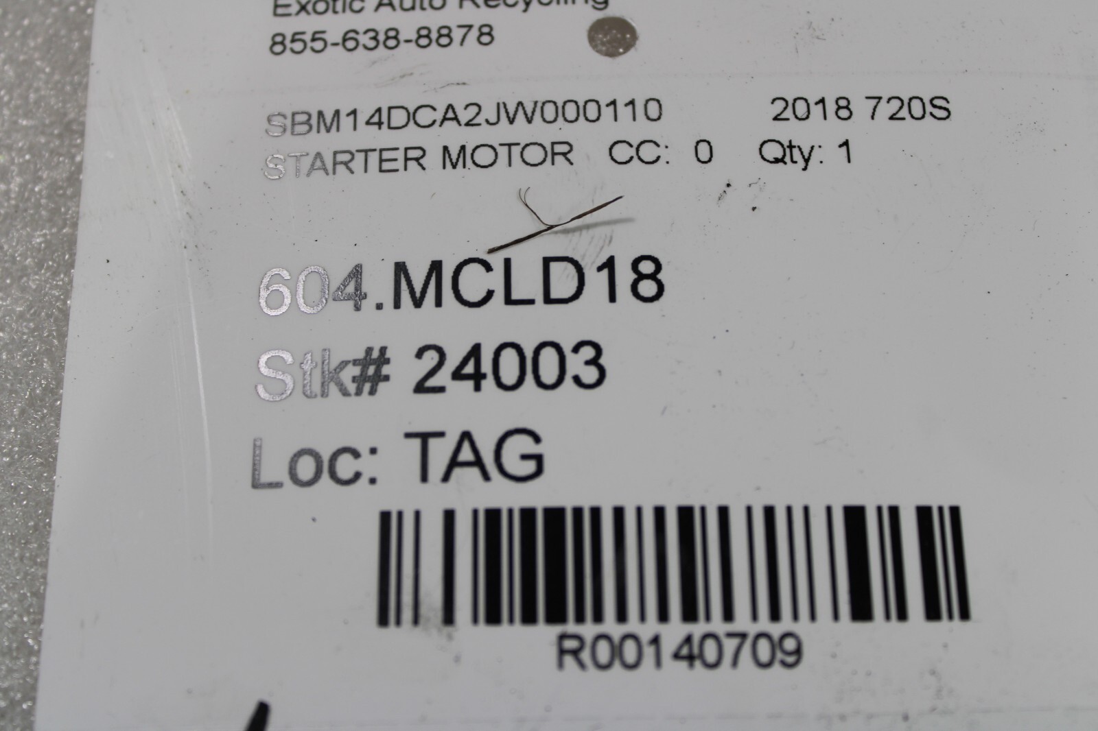 McLaren 720S, Starter Motor, Rusted, Used, P/N 11F0133CP