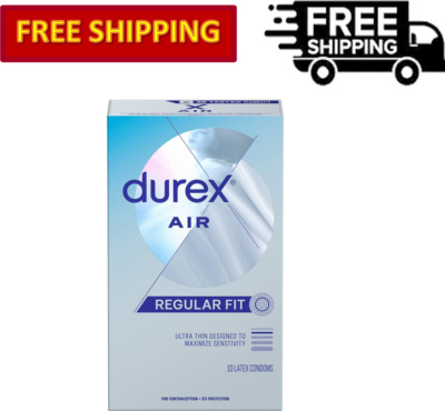Durex Air Extra Thin Transparent Latex Condoms for Men Regular Fit - 10 Count