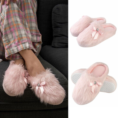 Pink Women Plush Soft Warm Slippers Anti Slip Women Fashion