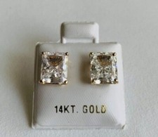 14k Solid Yellow Gold 2.5ct Rectangular Cut Cubic Zirconia Solitaire Earrings