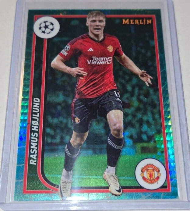 2023-24 Topps Merlin UEFA Rasmus Hojlund Aqua Prizm Parallel Card #81 ManU