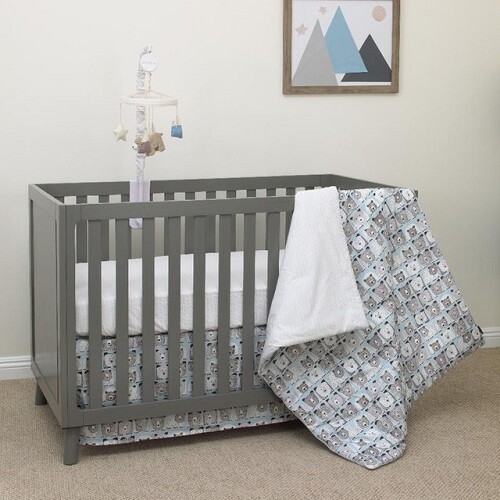 Dwell Studio Bear Hugs 3 Piece Nursery Crib Bedding Set, Blue, Gray, W