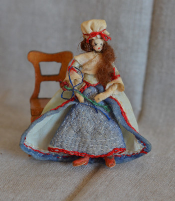 Vintage Artisan Dollhouse Miniature Lady Doll 18th Century Colonial Woman 3''