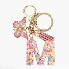 Pink Initial Letter M Butterfly Keychain