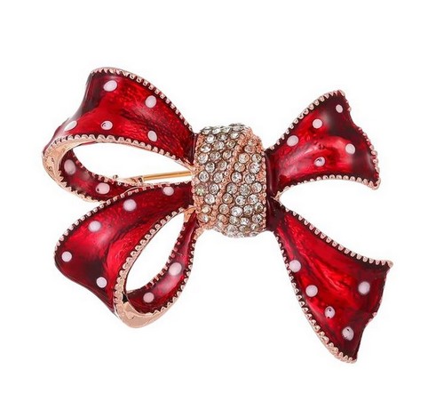 Broche Vintage Années 1970 - Noeud Avec Cristal Et émail Noir - Occasion