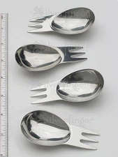 4 PCS MINI SPORK STAINLESS STEEL Spoon + Fork Tool : Camping Hiking Flatware