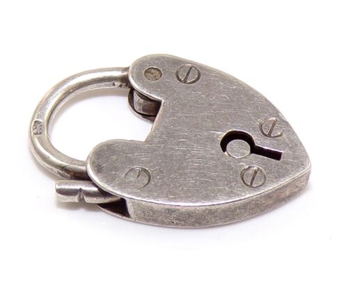 Vtg Antique Victorian English Sterling Silver Puffy Heart Padlock Lock Charm FZ