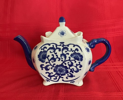 Teiera cinese vintage in ceramica blu scuro e bianca Nantucket - Foto 20 di 22