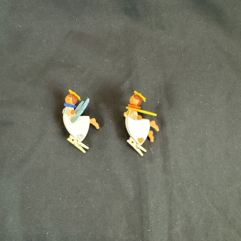 Vintage Mini Wooden Clip Flying Position Angel Ornaments Lot Of 2 #TB10