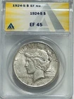 1924 S Peace Silver Dollar ANACS XF45 Tough Date Peace
