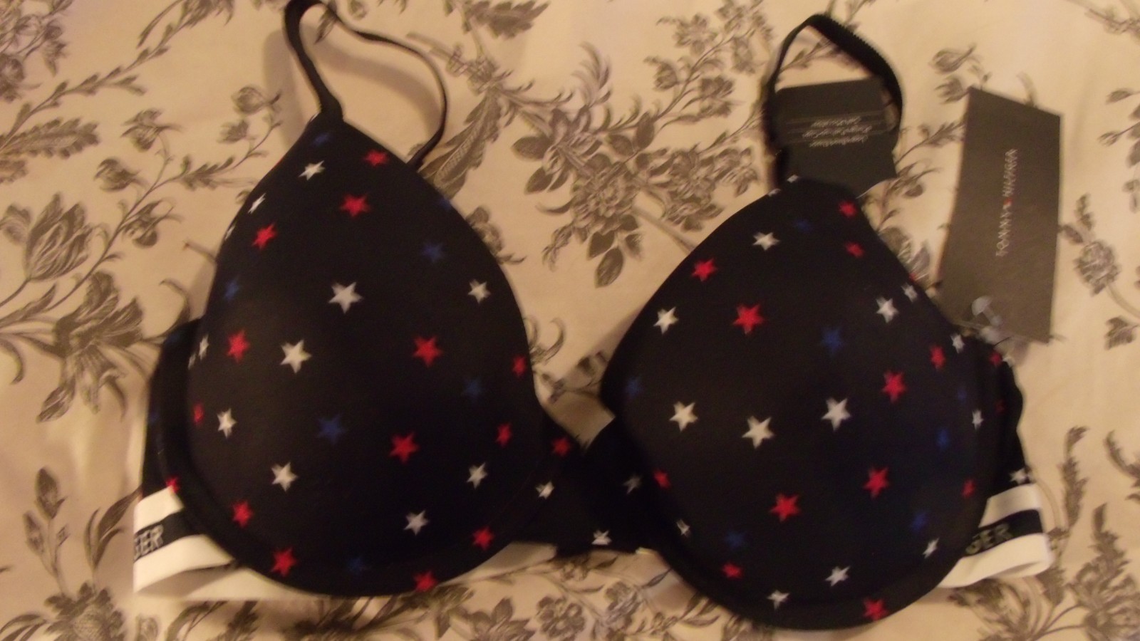 Navy Blue w/Stars Tommy Hilfiger Micro Push Up UW Bra *NEW* 34C