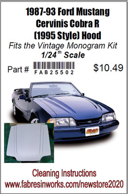 FAB25502 Ford 1987 - 93 Mustang Cobra R Hood (1995 Style) 1/24th fits Monogram