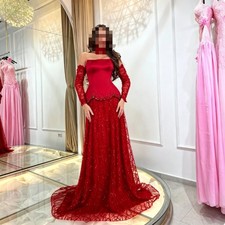 Satin A Line Lace Evening Gowns High Neck Off Shoulder Beaded Mermaid Prom Dress
