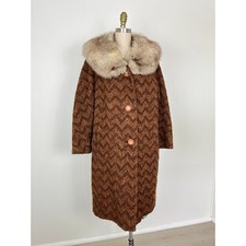 True Vintage Rare 60s 70s Penny Lane Coat Jacket Large Fur Collar Boho Knit