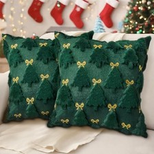 Christmas Throw Pillow Covers 18x18 Inch Set of 2, Soft Plush Christmas Tree