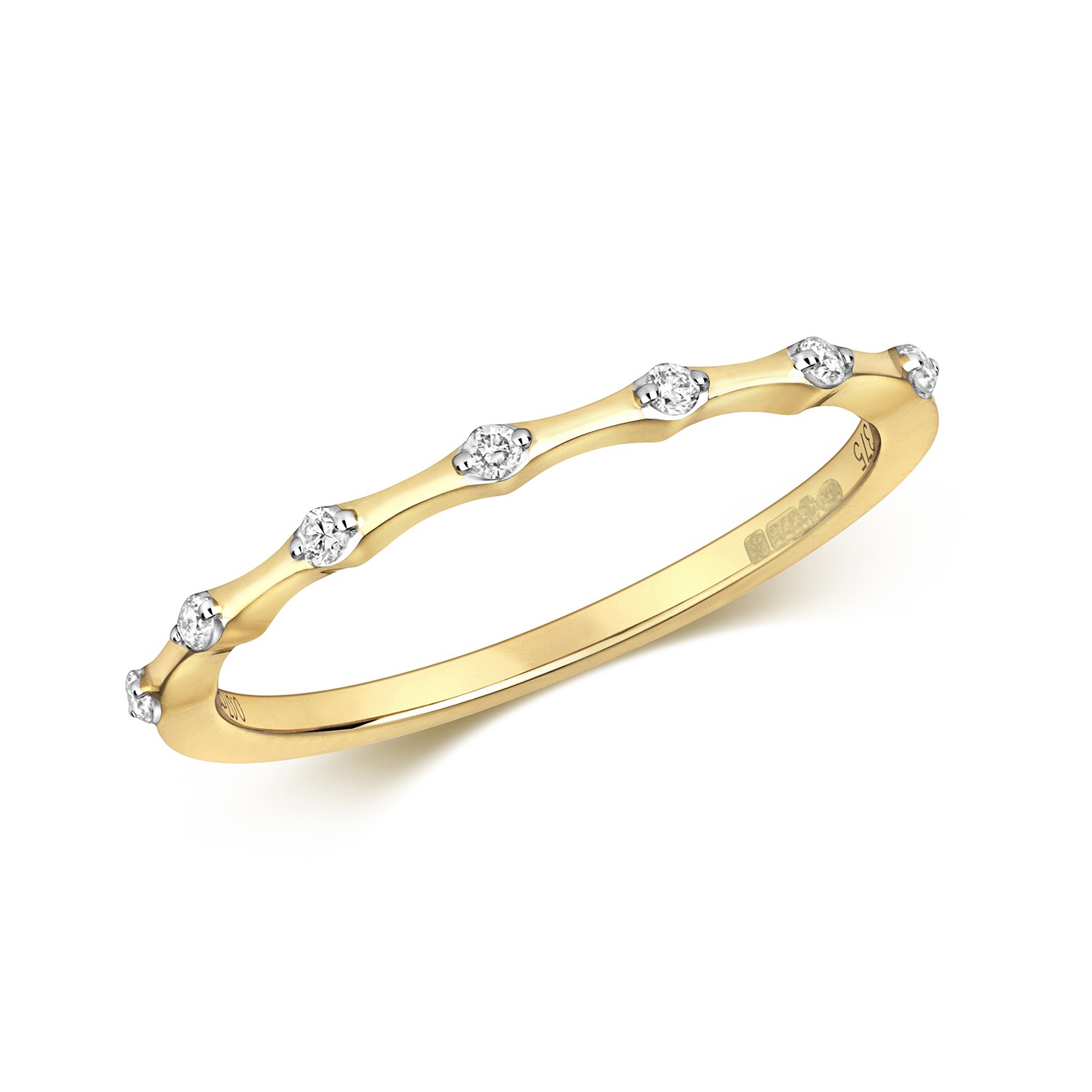 Bague femme en or jaune 9k et diamant 0.07 carat d'une elegance intemporelle