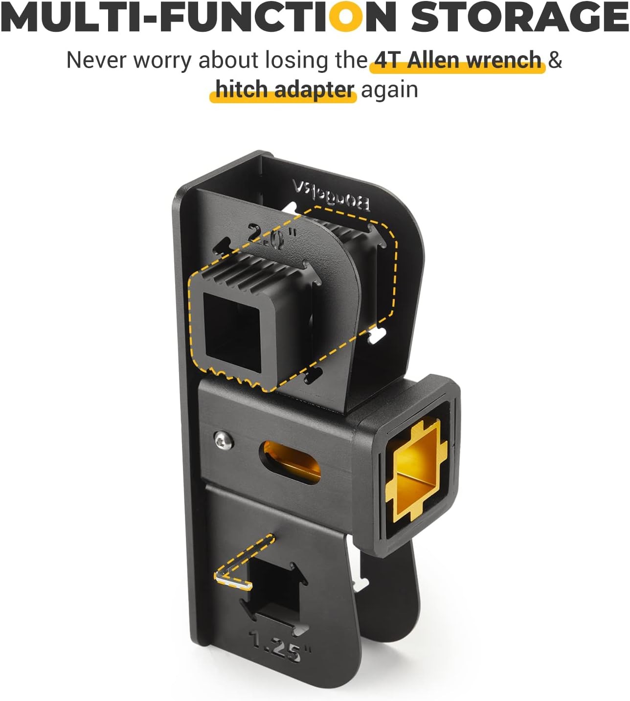 BougeRV Hitch Wall Mount, Adjustable 2“/1.25” receiver, Black 