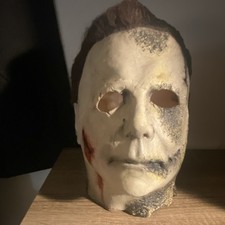 Full Latex Horror Mask with Brown Hair and Bloody Scar for Halloween