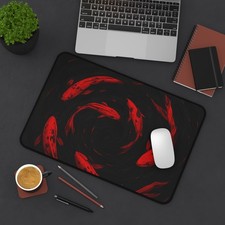 Large Gaming Mouse Pad   Red Koi Fish Design, Extended Desk Mat, Non-Slip Base