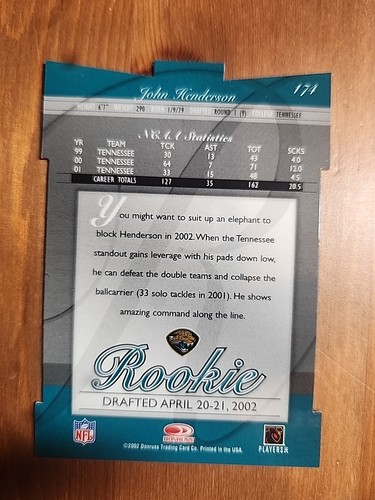 Donruss Elite Aspirations 2002 troquelado 12/98 radiocontrol Jaguars John Henderson Sp como nuevo - Imagen 2 de 2