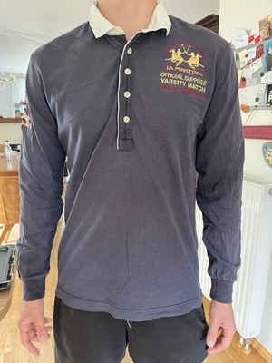 Blaues Vintage 2003 La Martina Varsity London Match Pololangarmshirt, Größe L