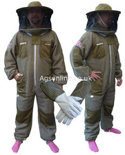 Round hat three layer ultra ventilated green beekeeping bee suit and gloves AGS