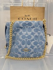 Coach Faye Mini Drawstring Shoulder Bag Signature Denim CDE32 Gold/Indigo New