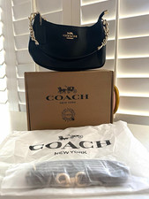 Coach Black Pebbled Crescent Shoulder Bag Gol...