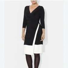 Lauren Ralph Lauren Faux Wrap Sheath Dress 6P Colorblock Ruched Classic Timeless