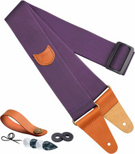 Guitar Strap, Nylon Full Grain Leather Ends Guitar Straps with Pick Pocket for B