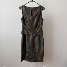 David Meister sz 8 Brown Metallic Sheath Dress Peplum Bow Cocktail Luxury Formal