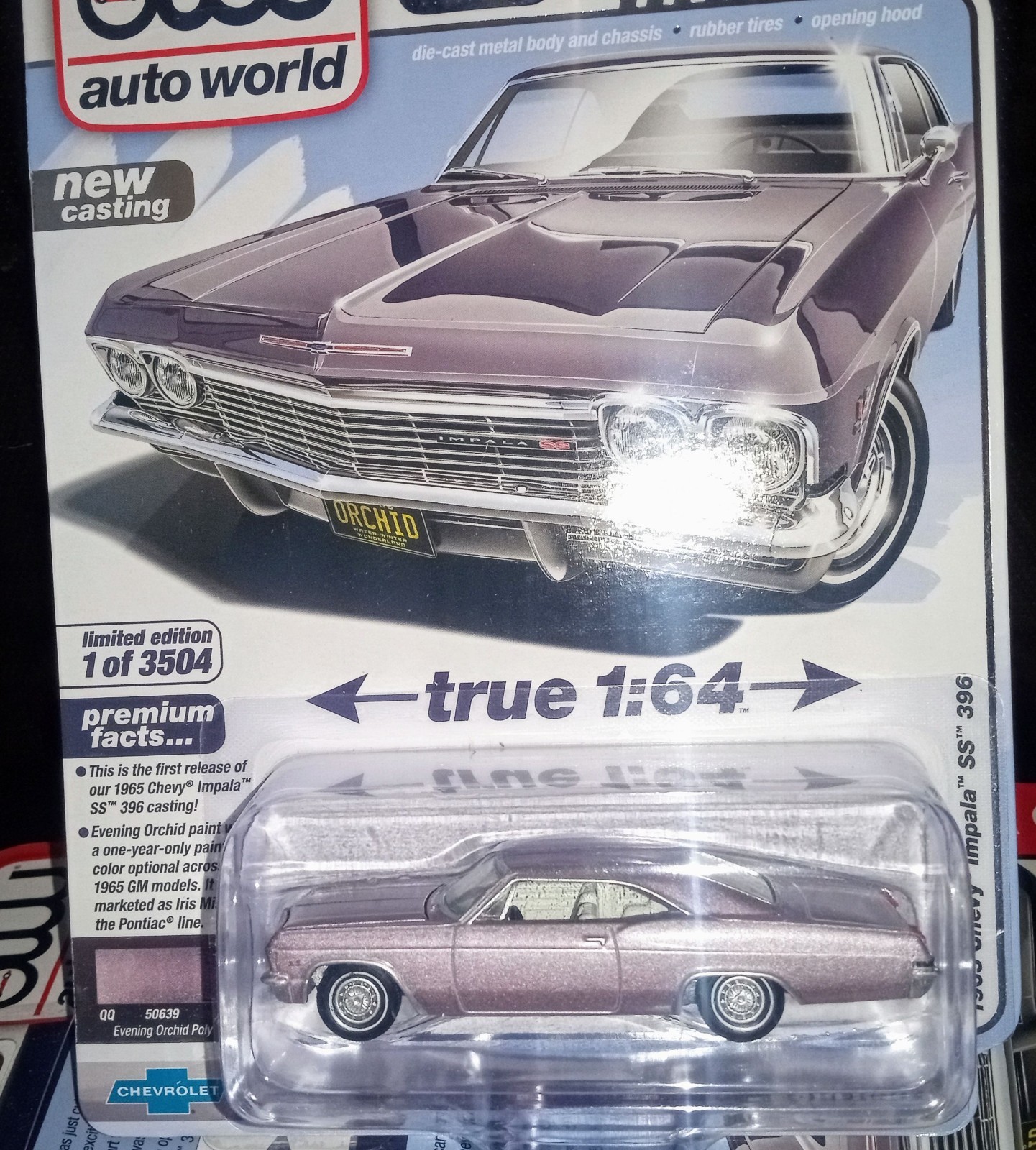Auto World 1965 Chevy Impala SS 396 Evening Orchid Poly Exclusive 1:64 Diecast