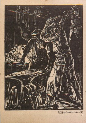 Set Of 12 Postcards Of German Woodcut In Praise Of Work Rudolf Warnecke Envelope