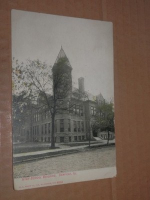 DANVILLE ILLINOIS - 1914 USED POSTCARD - HIGH SCHOOL BUILDING