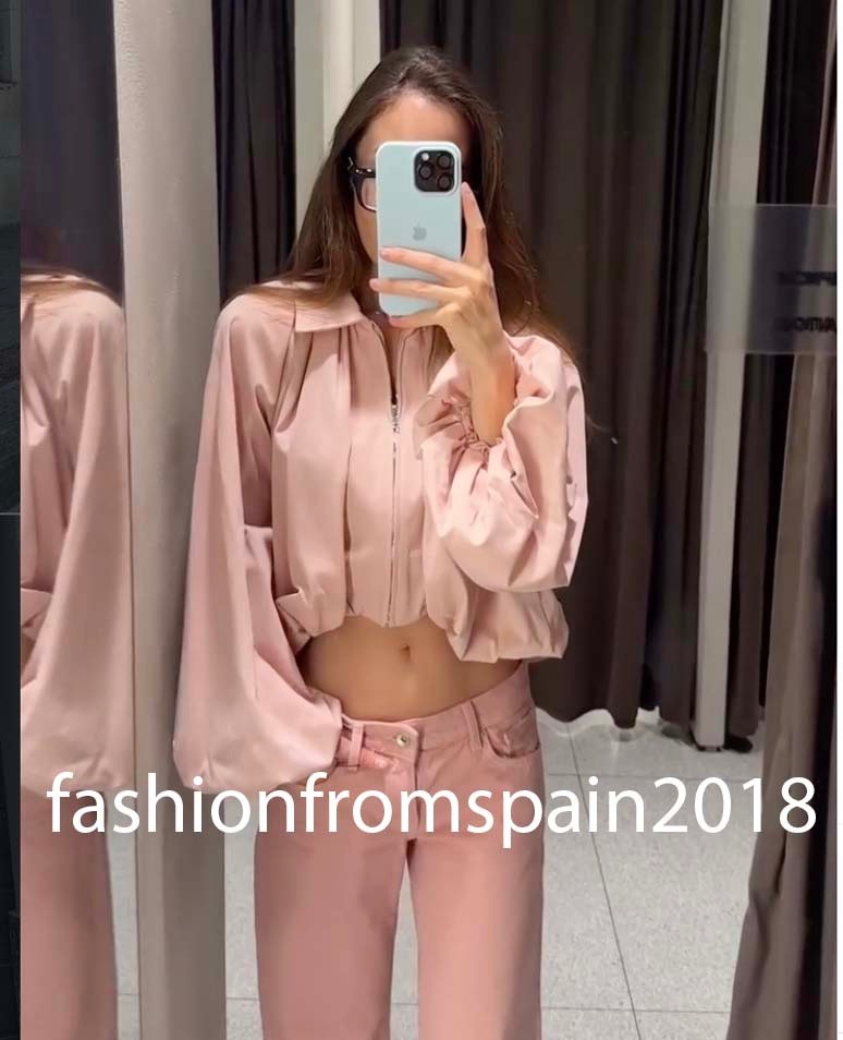 ZARA NEW WOMAN PUFF SLEEVE BOMBER JACKET CHALK PINK S,M,L 4344/169