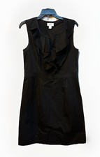 NEW Ann Taylor Loft Size 10P Black Sleeveless Ruffle Tuxedo Neck Dress $79.50