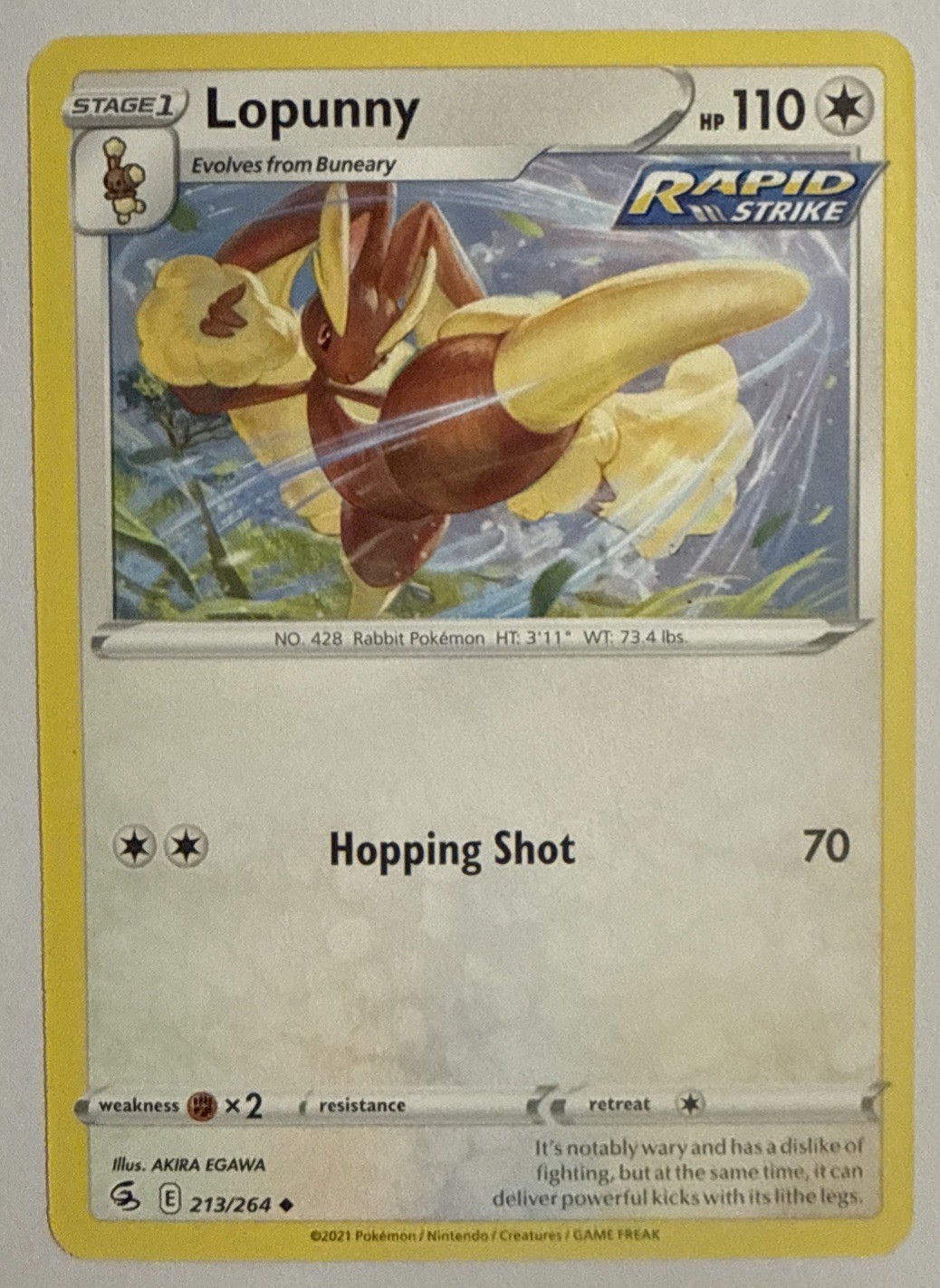 Pokémon TGC Card Fusion Strike Stage 1 Lopunny 213/264 - Near Mint