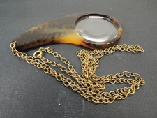 Vintage Tortoiseshell Lucite Pendant Magnifier 10x w/ Chain – Germany 1950s