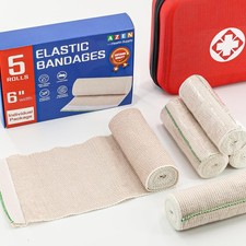 5 Pack Compression Bandage Wrap 6" AZEN Latex-Free for Legs, Body, Lymphedema.