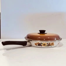 Vintage Crowning Touch Harvest Blossom 10” Frying Pan W Lid Porcelain Enamelware