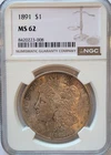 1891-P   NGC MS-62   Original Toned   Morgan Silver Dollar.   #299.
