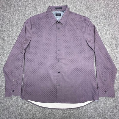 7Diamonds Shirt XL Purple 4 Way Stretch Geometric Micro Print Button Down