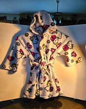 Hello Kitty Women s Hooded Fleece Bathrobe Graphic Print Tie Belt White Pink 2
