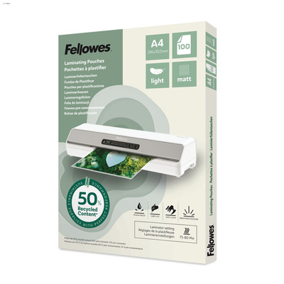 Fellowes A4 Laminierfolien, 100 Stück, 80 Mikron, Matt, 50% Recycling