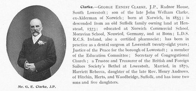 George Ernest Clarke of Radnor House, South Lowestoft - Antique Print 1912