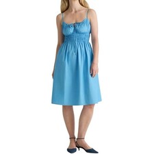 New Quince Cornflower Blue Organic Cotton Keyhole Midi Dress Women's Small