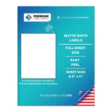 White Sticker Full Sheet Shipping Labels – 8.5" x 11" – Laser/Inkjet Compatib...